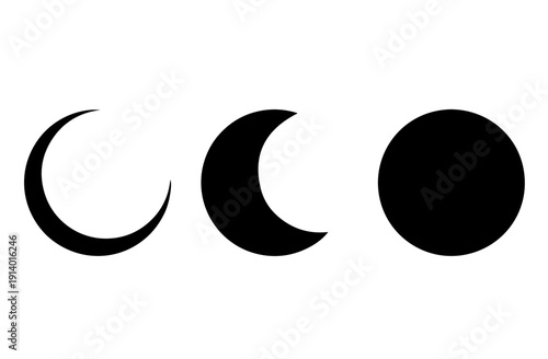Moon phases icons set showing crescent and full moon shapes, astronomy lunar cycle and night sky concept