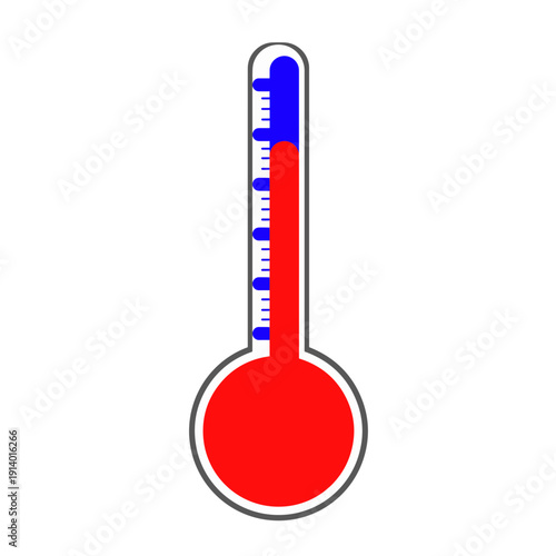 thermometer vector illustration, Red medical thermometer icon showing high temperature on white background, fever and global warming climate change concept