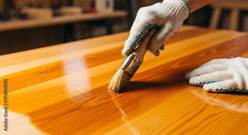 Applying varnish with a brush on a wooden surface for a perfect finish