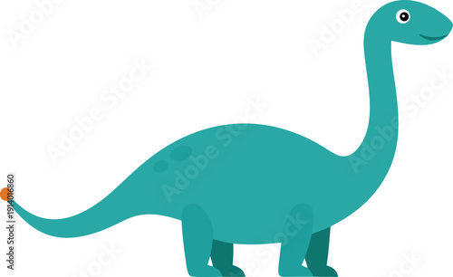 A vibrant illustration of a long-necked dinosaur standing on its hind legs