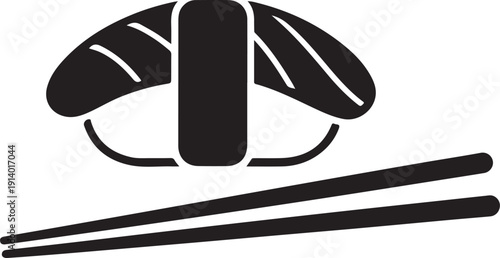 Japanese food - nigiri salmon sushi with chopsticks flat icon for apps and websites