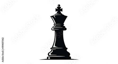 Black chess queen piece standing alone on white background, symbolizing strategy and power in a game of chess