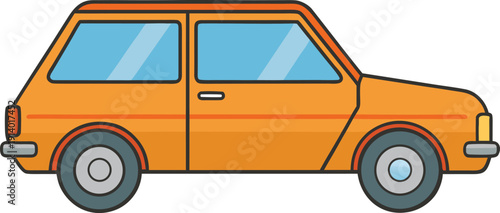 A vibrant orange station wagon parked on a clear day with visible details
