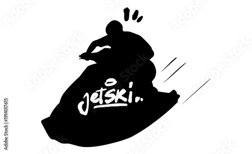 Jet Ski Rider Silhouette. Black Minimalist Vector Illustration of a Person Riding Watercraft for Summer Fun Concept.