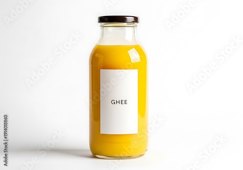 Wallpaper Mural Glass bottle of yellow ghee with white label Torontodigital.ca
