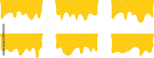 Set of six mustard yellow abstract shapes with wavy bottom edges, vector illustration