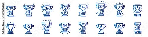 Winning Trophies and Awards Icon Set in Blue Gradient Lineal Style