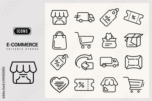 Ecommerce editable stroke icons collection for online shopping store