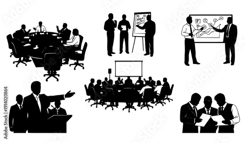 Business Meeting Silhouette Vector Illustration – Corporate Teamwork