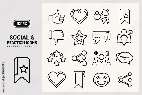 Collection of social media and reaction icons for various uses