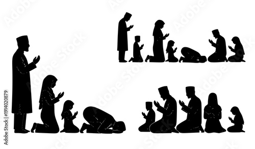 Islamic Family Prayer Silhouette Vector Collection