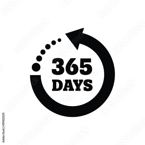 Vector illustration icon black circular arrow icon with 365 days text