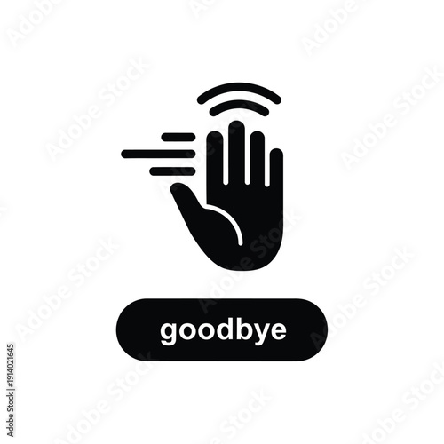 Vector illustration icon black hand icon with goodbye text and motion lines