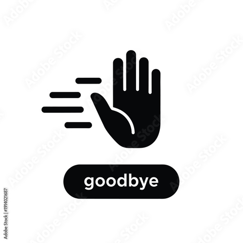 Vector illustration icon black hand icon waving goodbye