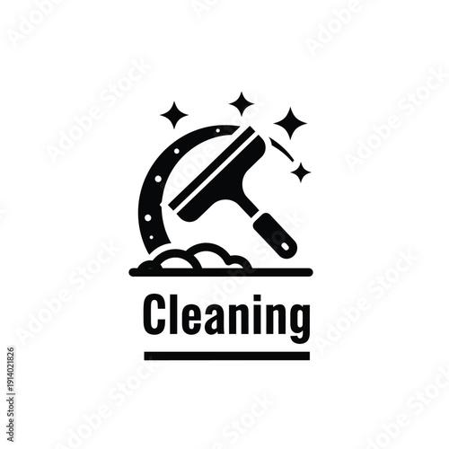 Vector illustration icon cleaning service logo with squeegee and sparkles on a for professional cleaning
