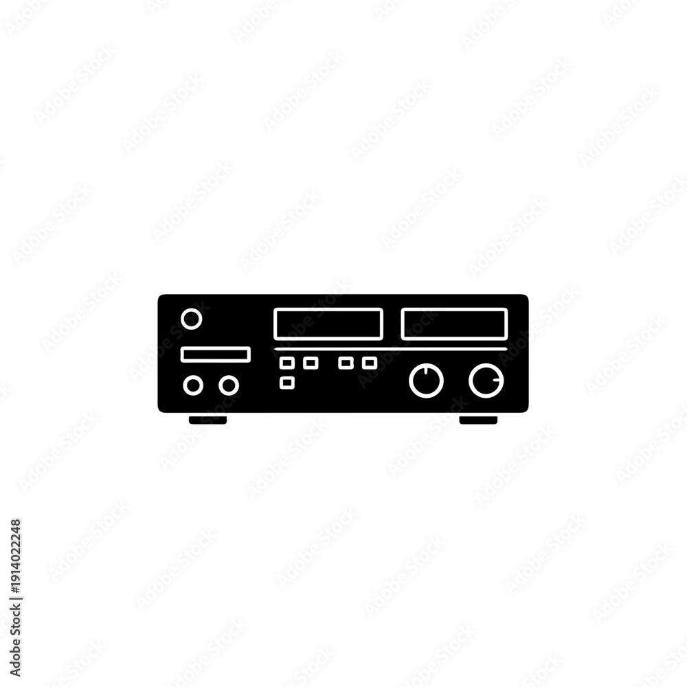 Fototapeta premium Black stereo receiver with analog inputs and digital display for audio systems
