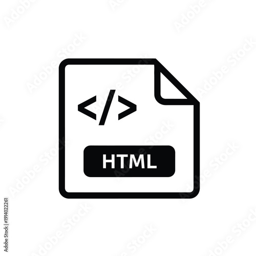 Vector illustration icon simple black and white icon of an html file with code symbol