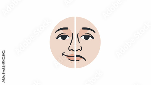 Split face with two expressions.