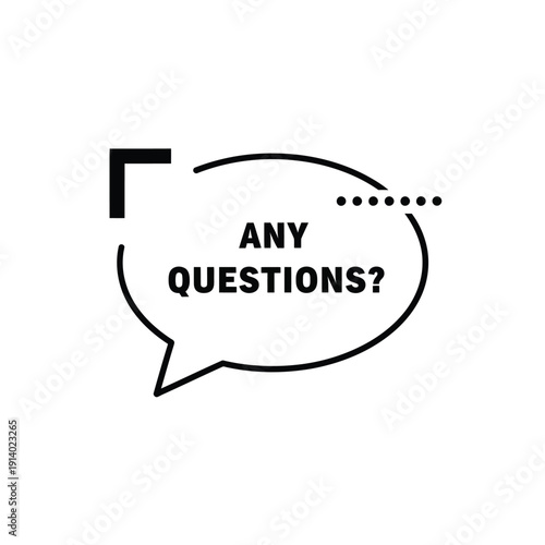 Vector illustration icon black speech bubble with any questions text