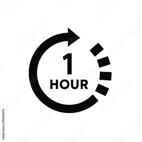 Vector illustration icon black circular timer icon showing one hour