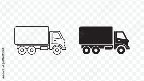 Two trucks in outline and silhouette isolated on Transparent Background