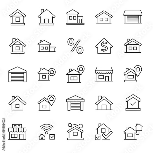 Modern Real Estate and Housing Outline Icon Set for Property and Finance

