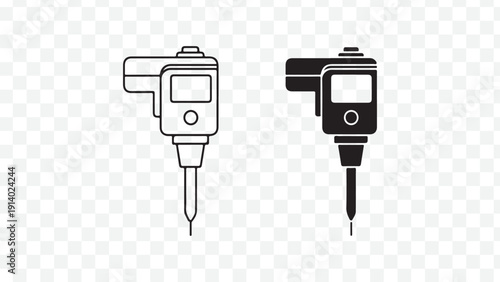 Vector illustration of two digital thermometer icons in black and white isolated on Transparent Background