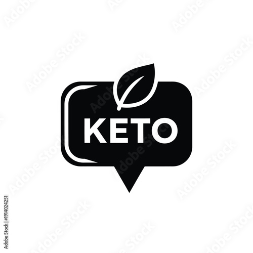 Vector illustration icon black keto logo with speech bubble and leaf icon