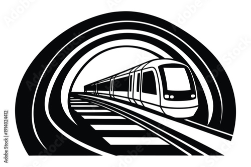 Futuristic Metro Train Silhouette in Motion 