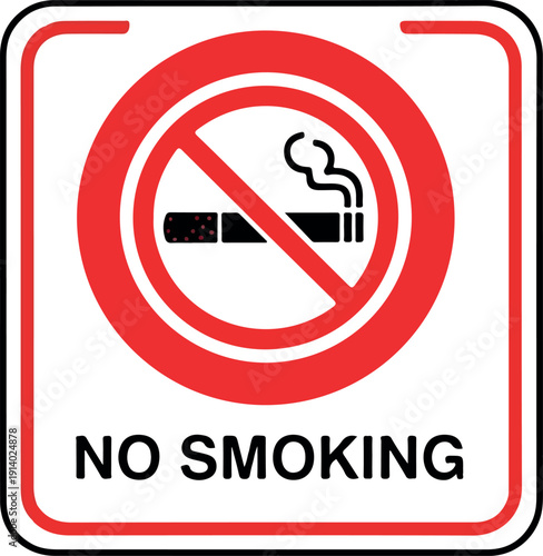 No Smoking Signage Displayed Publicly on a White Background with Red Border and Prohibited Cigarette Symbol