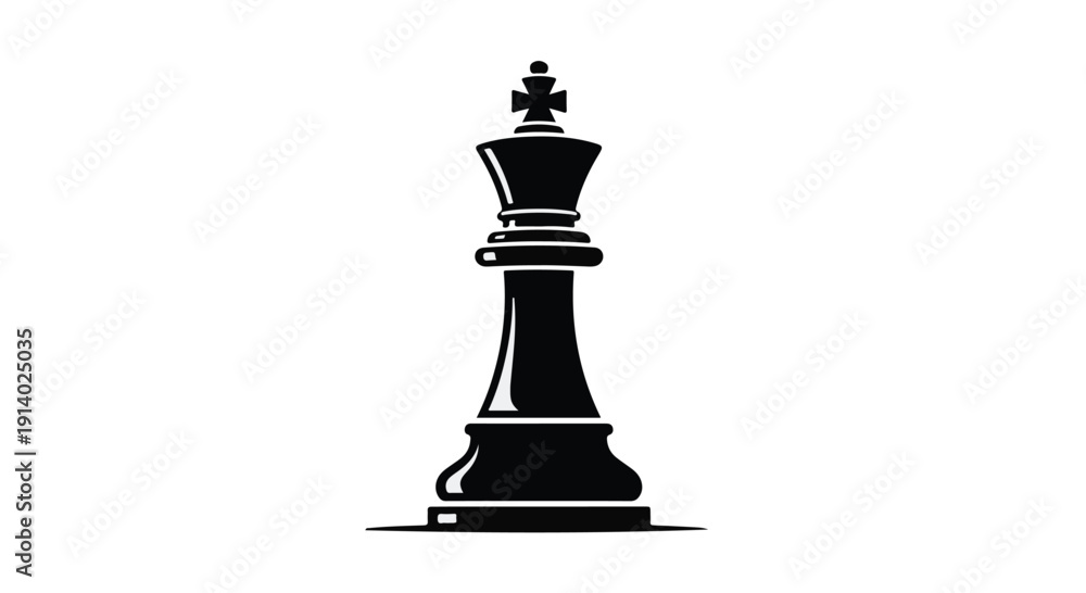 Fototapeta premium Black king chess piece on white background, symbolizing strategy and leadership in a minimalist, modern design
