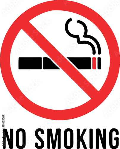 Prohibition sign indicating no smoking allowed in a public area, symbolized by a crossed-out cigarette icon