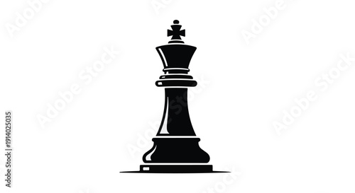 Black king chess piece on white background, symbolizing strategy and leadership in a minimalist, modern design