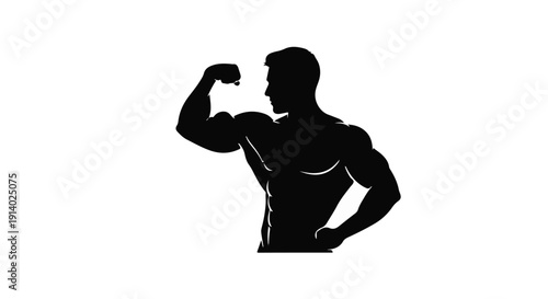 Strong muscular man flexing bicep muscle black silhouette isolated on white background fitness motivation concept