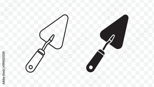 Vector illustration of two trowels in black and white isolated on Transparent Background