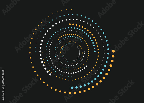 Deep space wormhole vortex surrounded by cosmic dust and stars. Black hole portal bending time and space. Galactic swirl in stippling style. Dotwork. Pointillism. Dots shading. Vector illustration