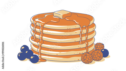 Konstfotografi A stack of pancakes with butter and syrup surrounded by blueberries