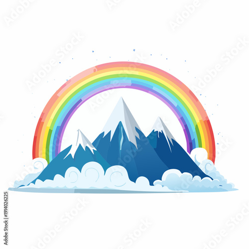 Majestic Mountains Underneath a Vibrant Rainbow and Soft Clouds