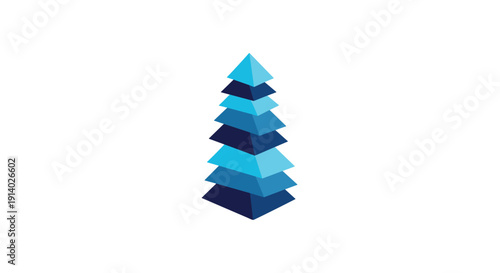 A vertical stack of blue gradient pyramid shapes forms a tiered structure resembling a tree on a white background.