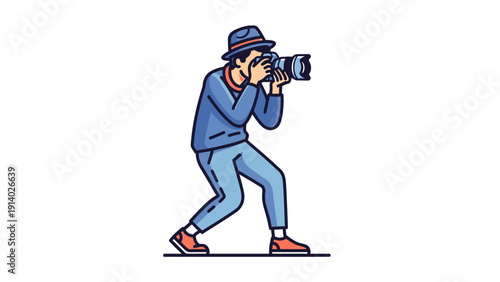 Illustration of a photographer taking pictures with a camera.