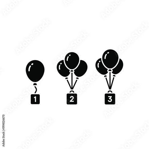 Vector illustration icon black balloons in groups of one two and three