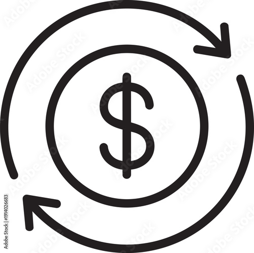 Dollar coin symbol with circular arrows around it representing money circulation and turnover