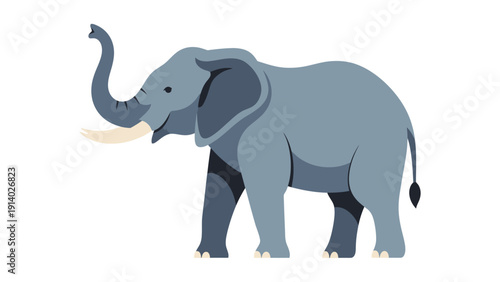 Illustration of a standing elephant with raised trunk in a simple style.