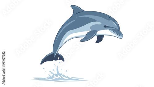 Illustration of a dolphin jumping out of water with splash.