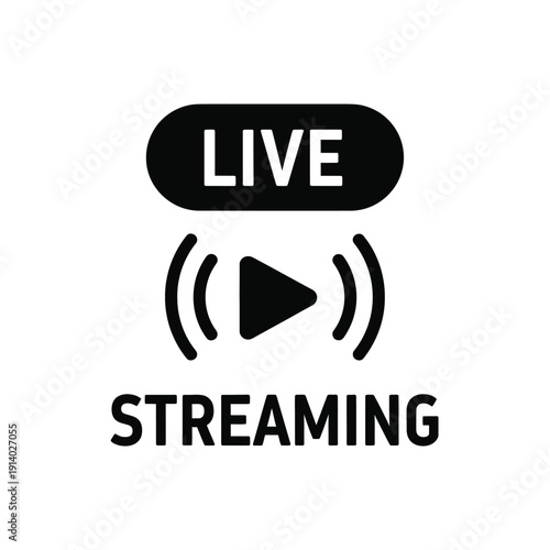 Vector illustration icon live streaming icon with play button and signal waves on a for online broadcasting