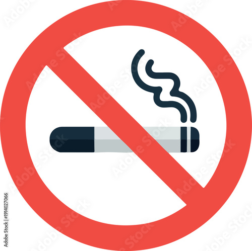 Prohibition sign indicating no smoking allowed with cigarette illustration inside red circle and diagonal line