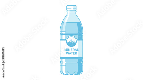 Plastic bottle of mineral water with label and cap.