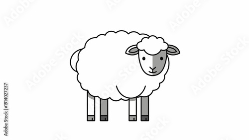 Cute cartoon sheep standing with a fluffy wool coat and friendly expression.