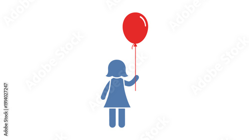 Silhouette of a girl holding a red balloon against a white background.