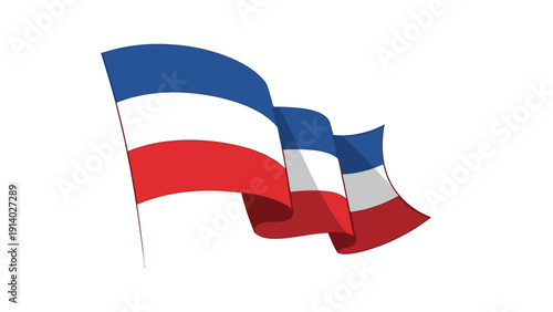 Illustration of waving flag with red white and blue stripes.